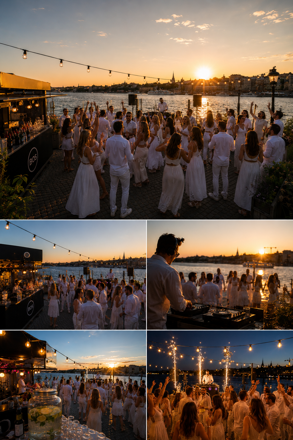 Collage från en sommarkväll på Tullhus 3 med DJ, bar och dans